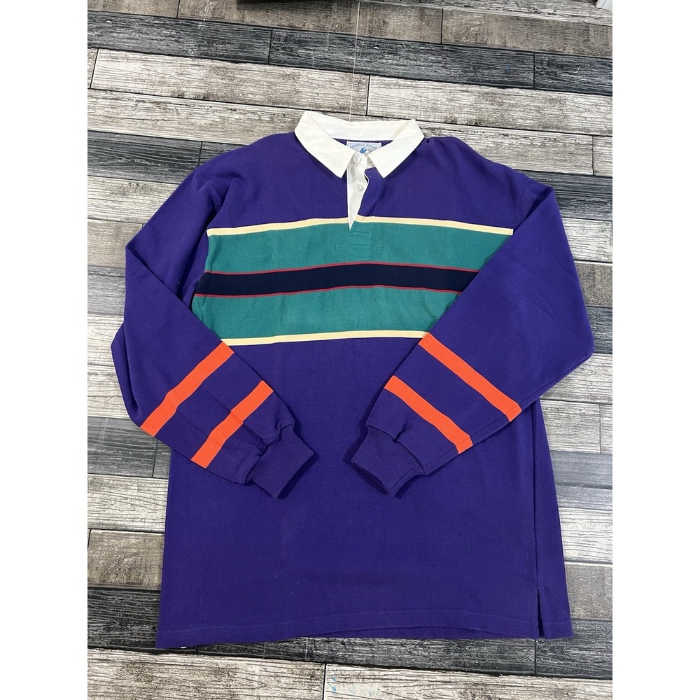 Land's End Multicolor Striped Collared Rugby Shirt XLT‎ Sportswear Made USA